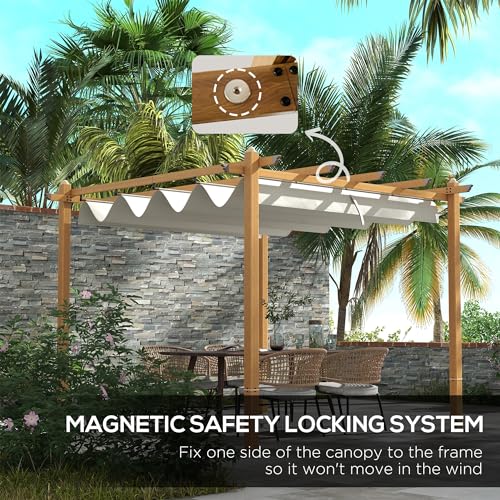 Outsunny 10' x 10' Retractable Pergola Canopy, Wood Grain Aluminum Pergola, Outdoor Sun Shade Shelter for Grill, Garden, Patio, Backyard, Deck, Cream White