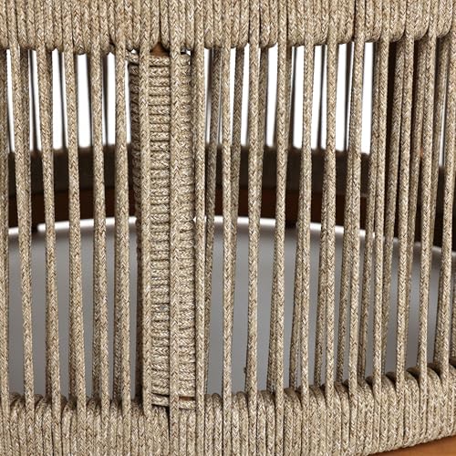 LuxenHome Outdoor Coffee Table, 31'' Acacia Wood Rope Drum Round Sides Patio Tables, Modern Farmhouse Garden Coffee Table, Outdoor Furniture for Porch, Balcony, Outside Furniture