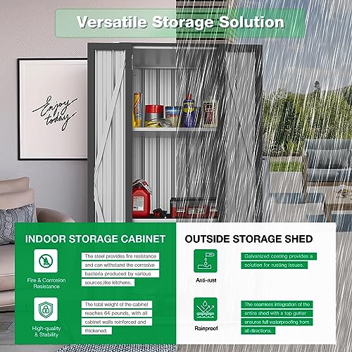 AECOJOY Outdoor Storage Cabinet, Outdoor Cabinets Waterproof with Shelves, Vertical Tall Garden Outdoor Cabinet, Sheds & Outdoor Storage Clearance Cabinet Weatherproof for Outside in Dark Grey