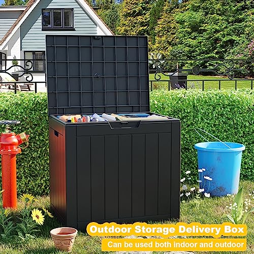 MAIUSCOLI 30 Gallon Outdoor Deck Box, Lockable Waterproof Outdoor Storage Boxes For Garden Tools,Indoor Cushions,Accessories Outside Storage Resin Weatherproof Container(Black)