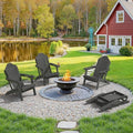 LUE BONA Folding Adirondack Chair, Chairs Set of 4, Cup Holder, Woodgrain, Fire Pit, Patio, Pool, Black