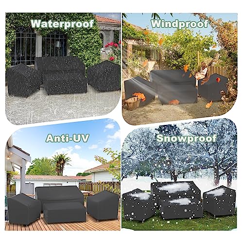 Gasadar 4-Piece Patio Furniture Covers Set, Waterproof Outdoor Furniture Set Covers for Outdoor Loveseat, Chair and Coffee Table, Heavy Dut 600D, Black