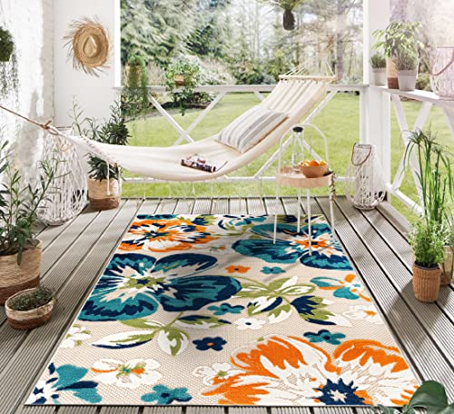 Rugshop Bergamo Contemporary Floral Indoor Outdoor Area Rug, Non-Shedding Carpet for Patio Deck Backyard or Garden Multi 7'10" x 10'