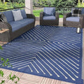 Garvee Striped 5x8 Outdoor Rug Waterproof Reversible Patio Mat, Portable Lightweight Plastic Straw Camping Rug for RV, Balcony, Backyard, Porch, Beach, Picnic, UV Protected & Easy Clean, Navy & White