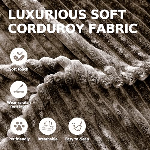 CHORRO 66" Chaise Lounge Chair Indoor,Oversized Boneless Single Sleeeper Couch Bed,Corduroy Cloud Sofa with 3 Soft Pillows for Livingroom,Bedroom,No Assembly,(Khaki)