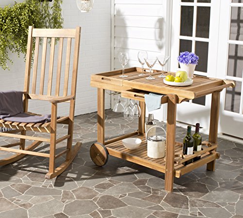 Safavieh -Outdoor Collection Orland Natural Wood Tea Trolley Cart
