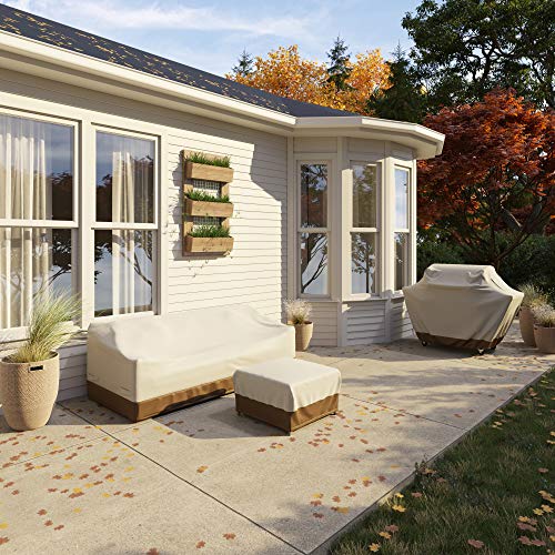 Amazon Basics 3-Seater Outdoor Patio Furniture Couch Sofa Cover, Waterproof, Anti-UV, Wind Resistant Furniture Protector, Beige/Tan