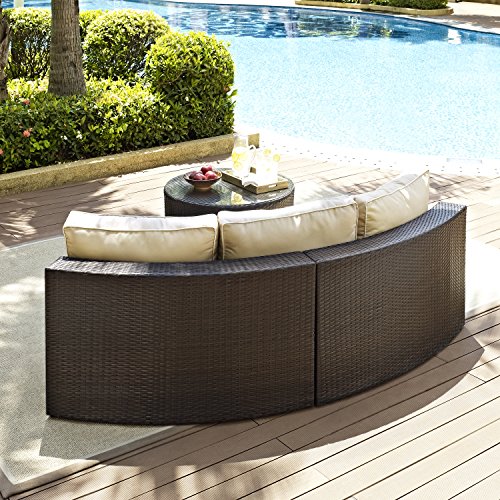 Crosley Furniture Catalina 2-Piece Half Moon Outdoor Sectional Sofa Wicker Conversation Patio Furniture Set, Brown