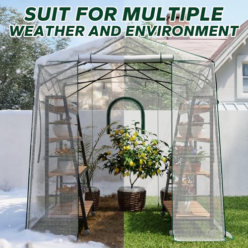 8.7x6.6x7 ft Walk-in Greenhouse, Portable Plant Hot House with Zipper Windows & Doors, Heavy-Duty PE Cover & Steel Frame, for Garden, Backyard