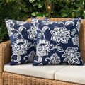 SWANCOCO Decorative Outdoor Floral Pillow Covers Set of 2,Waterproof Boho Farmhouse Throw Pillows Summer Coastal Accent Pillowcases for Patio Furniture Garden Sofa 18x18 Inch, Navy Blue