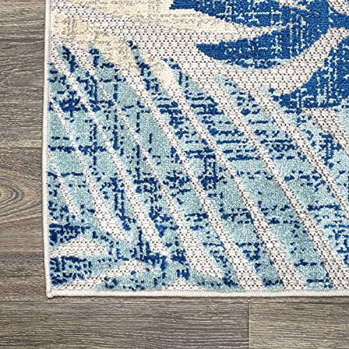 JONATHAN Y Tropics Palm Leaves Indoor Outdoor Area Rug 8X10 Gray/Blue, Boho for Backyard, Patio, Porch, Easy-Cleaning, High Traffic, Pet-Friendly, Non-Shedding (AMC100A-8)
