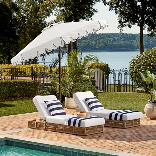 SAFAVIEH Outdoor - Venice 9-Foot Crank Patio Umbrella - Ivory & Black Canopy - Brown Aluminum Pole - Single Scallop Trim Design - Ideal for Patio, Deck, Poolside, Backyard (PAT8010E)