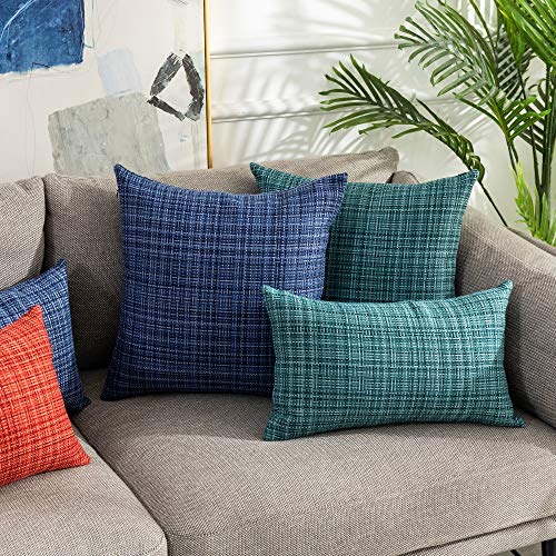 Kevin Textile Pack of 2 Decorative Outdoor Waterproof Throw Pillow Covers Lumbar Pillowcases Modern Cushion Cases for Patio Couch Bench 12 x 20 Inch Teal