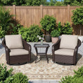 Qsoer 3 Piece Patio Wicker Bistro Set, 2 All-Weather Use Outdoor Wicker Swivel Chairs with PE Rattan Side Table,Ideal for Porch, Backyard, Balcony, Poolside, Beige