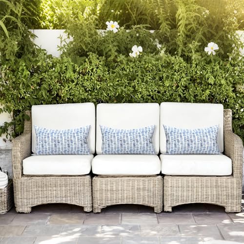LVTXIII Set of 2 Patio Lumbar Pillows, 12”x20” Fade Resistant Outdoor Lumbar Pillow with Inners, Fluffy Decorative Garden Lumbar Cushions for Home Patio Coach Sofa Use, Pebble Blue