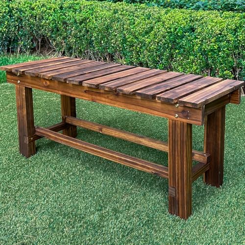 LSPYYDS Outdoor Garden Bench, 2-Person Wood Patio Bench Weatherproof Backless Bench, Anti-Corrosion and Anti-Rust for Garden Lawn Porch Park Backyard (Carbonized, 35.5''/90cm)