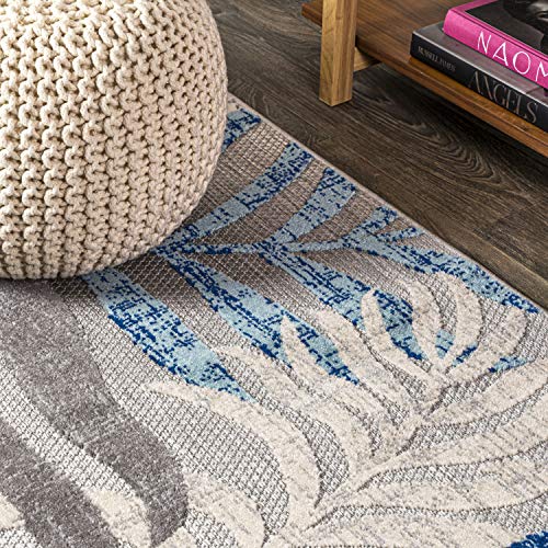 JONATHAN Y Tropics Palm Leaves Indoor Outdoor Area Rug 8X10 Gray/Blue, Boho for Backyard, Patio, Porch, Easy-Cleaning, High Traffic, Pet-Friendly, Non-Shedding (AMC100A-8)