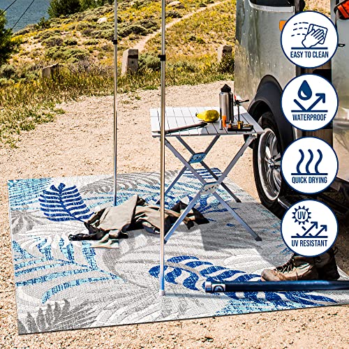 JONATHAN Y Tropics Palm Leaves Indoor Outdoor Area Rug 8X10 Gray/Blue, Boho for Backyard, Patio, Porch, Easy-Cleaning, High Traffic, Pet-Friendly, Non-Shedding (AMC100A-8)