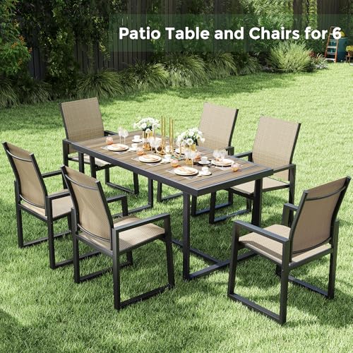 Jocoevol 7 Piece Patio Dining Set for 6, Outdoor Furniture Set Includes 67" Rectangle Patio Table and 6 Textilene Dining Chairs, Outdoor Table and Chairs for Outsides, Backyard, Garden and Poolside