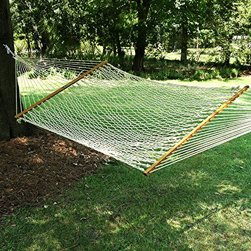 Original Pawleys Island Large Oatmeal DuraCord Rope Hammock – 13 ft. x 55 in., 2-Person, 450 lb Capacity, Oak Spreader Bar, Zinc-Plated Hardware, Handcrafted in the USA