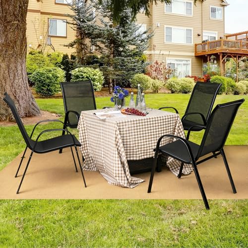 Giantex Set of 4 Patio Chairs, Stackable Outdoor Dining Chairs, 330 LBS Capacity, All Weather Resistant, Heavy Duty Rustproof Metal Armchairs, Lawn Chairs for Front Porch Yard Pool Garden