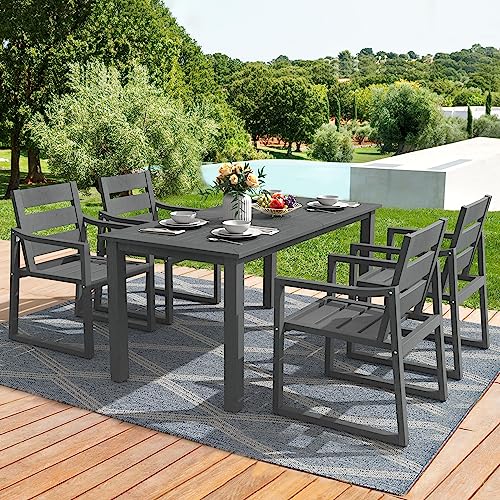 Cozyman Patio Table and Chairs Set, HDPS Outdoor Dining Set for 6, Patio Furniture for Deck, Poolside, and Backyard, Dark Gray