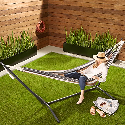 Amazon Basics Double Portable Hammock with Space Saving Steel Stand and Carrying Case, 2 Person, 470lb Capacity, Multi Color, 118" x 46" x 39"