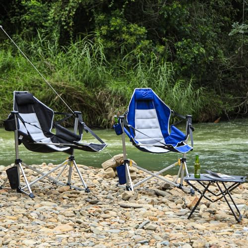 Romswi 2-Pack Aluminum Hammock Chair with Footrest, Oversized Portable Folding Swinging Chair with Adjustable Back & Seat, Lightweight Rocking Camp Chair Supports 440lbs for Outdoor, Patio - Blue