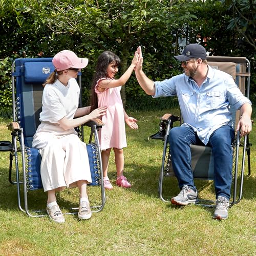 TIMBER RIDGE Outdoor Reclining Patio Padded with Adjustable Headrest and Cup Holder Foldable Zero Gravity Lawn Chair XL for Adults, Support up to 350 LBS, Brown,1 Count