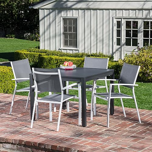 Hanover Naples 38" Square Outdoor Aluminum Slat Dining Table, Gray, All-Weather