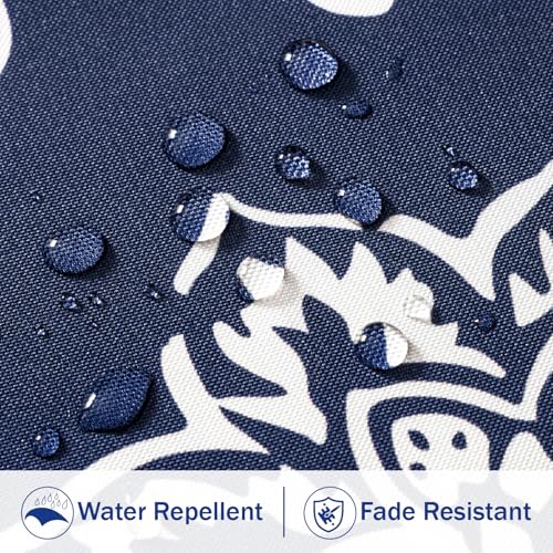 SWANCOCO Decorative Outdoor Floral Pillow Covers Set of 2,Waterproof Boho Farmhouse Throw Pillows Summer Coastal Accent Pillowcases for Patio Furniture Garden Sofa 18x18 Inch, Navy Blue