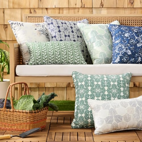 Martha Stewart Tulum Indoor Outdoor Decorative Lumbar Pillow 2-Pack Set, UV Fade Resistant, Water Repellent, Printed Modern Design, Taupe, 11"x18"