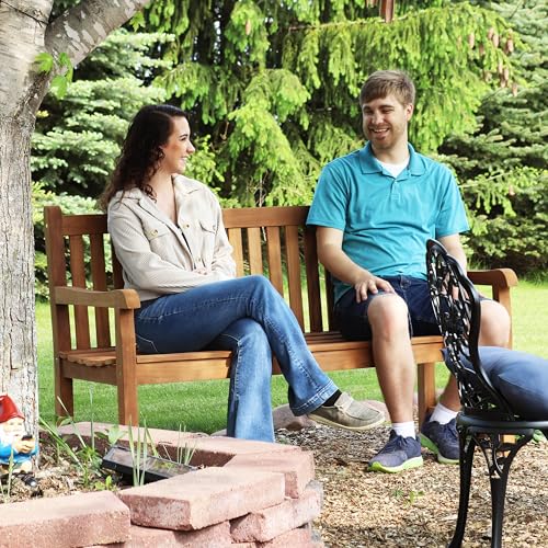 Sunnydaze 2-Person Outdoor Bench for Front Porch or Park - Wooden Teak Patio Garden Bench with Backrest - 675 lb Weight Capacity - 60"