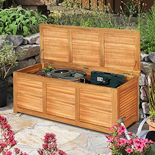 DREAMADE 47 Gallon Acacia Wood Deck Box, Patio Storage Bench with Large Capacity, Supports 355 lbs, Outdoor Storage Box for Garden Backyard Patio Porch Seating, Natural
