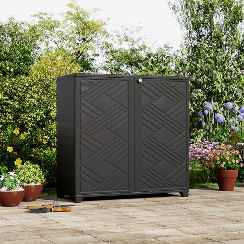 ZZM Indoor/Outdoor Storage Cabinet Waterproof, 34"x15"x34" Plastic Outdoor Storage Box for Garden Balcony Bathroom, All Weather Outdoor Storage Clearance, DIY Usage, with No Shelf (Black)