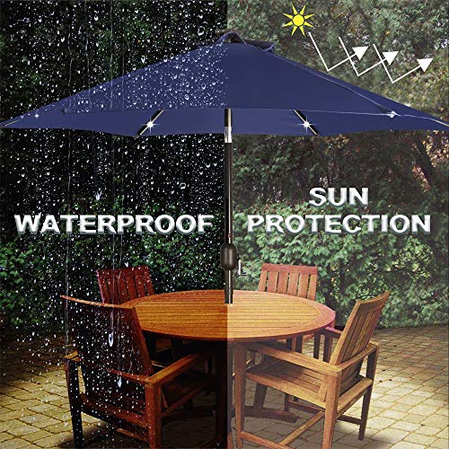 Blissun 7.5 ft Solar Umbrella, 18 LED Lighted Patio Umbrella, Table Market Umbrella, Navy Blue