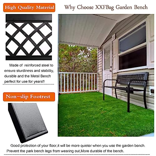 BestShop Patio Bench - Outdoor Metal Garden Bench with Armrests, 480lbs, Cast Iron, Sturdy Steel Frame, Black