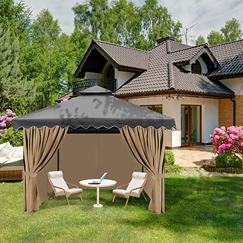 Tngan Gazebo Universal Replacement Privacy Curtain, 10'X12' Waterproof Outdoor Sidewall with Zipper for Patio, Garden and Backyard (4-Panels, Brown)
