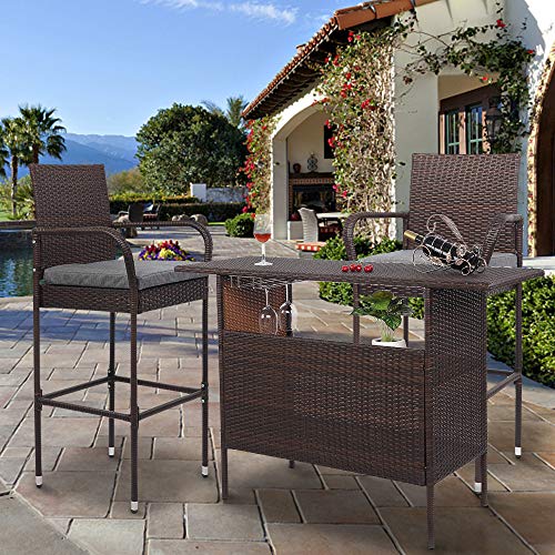 VINGLI Outdoor Bar Stools Set of 2, All-Weather Wicker Outdoor Barstools with Cushion, Patio Bar Stools for Garden Pool Lawn Backyard