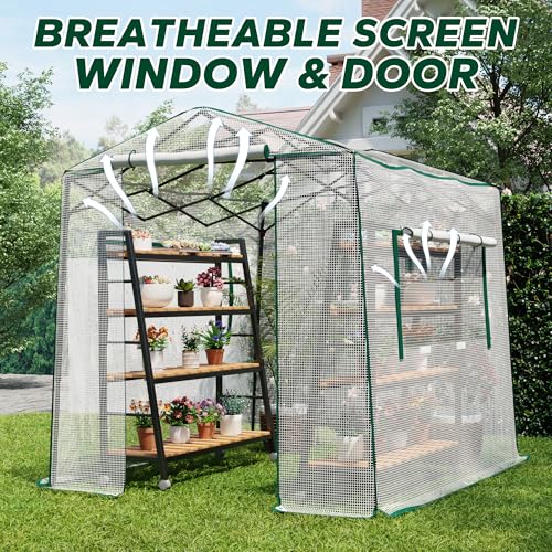 8.7x6.6x7 ft Walk-in Greenhouse, Portable Plant Hot House with Zipper Windows & Doors, Heavy-Duty PE Cover & Steel Frame, for Garden, Backyard