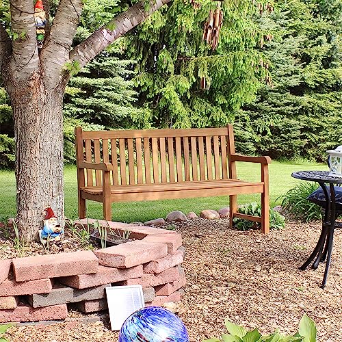 Sunnydaze 2-Person Outdoor Bench for Front Porch or Park - Wooden Teak Patio Garden Bench with Backrest - 675 lb Weight Capacity - 60"
