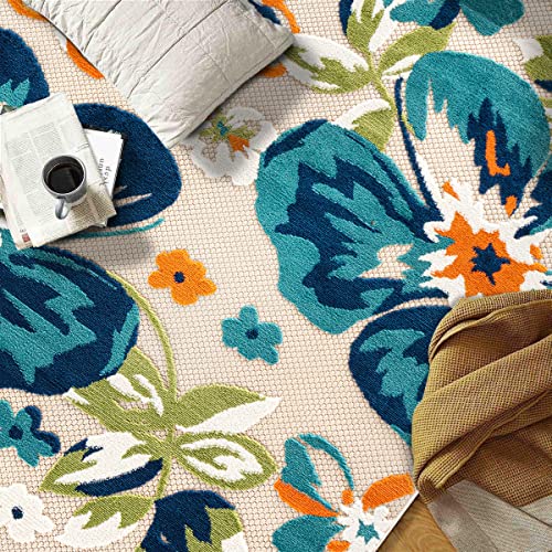 Rugshop Bergamo Contemporary Floral Indoor Outdoor Area Rug, Non-Shedding Carpet for Patio Deck Backyard or Garden Multi 7'10" x 10'