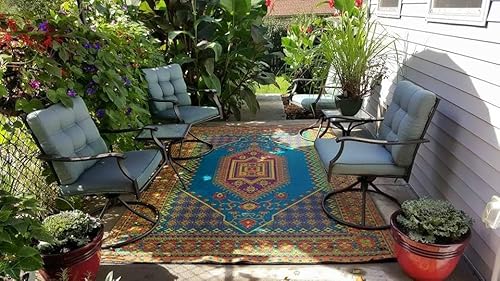 Mad Mats Outdoor Rug, Reversible Plastic Mat for Patio, Porch, Deck, Kitchen & Bath, Turkish, 6' x 9', Aqua