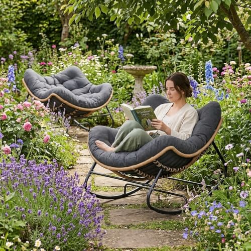 Aoitun Ergonomic Outdoor Racking Chair - All-Weather HDPE Patio Rocking Chair for Front Porch, 300 LBS Capacity