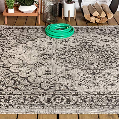 JONATHAN Y Boho Medallion Indoor Outdoor Area Rug 8X10 Gray/Black, Rozetta Textured Weave for Backyard, Patio, Porch, Easy-Cleaning, High Traffic, Pet-Friendly, Non-Shedding (SMB102D-8)