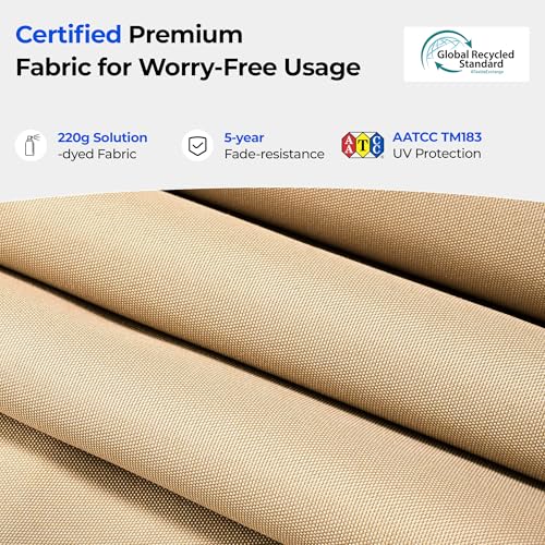 HOMSHADE 9FT 3-Tier Solar Patio Umbrella Heavy Duty, Vented Market Table Umbrella Windproof with 32 LED Lights, UPF50+, 5-Year Fade Resistant, 8 Thicker Ribs for Pool, Lawn, Garden, Deck (Beige,No Base)