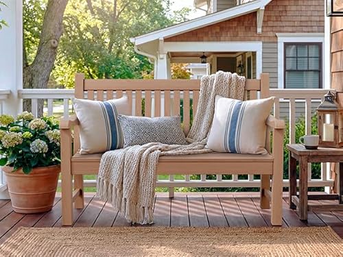 Psilvam 2-Person Outdoor Bench with 700 Lbs Weight Capacity, Poly Lumber Weatherproof Garden Bench Seating for Porch, Balcony and Park, All-Weather Patio Bench Furniture (Teak)