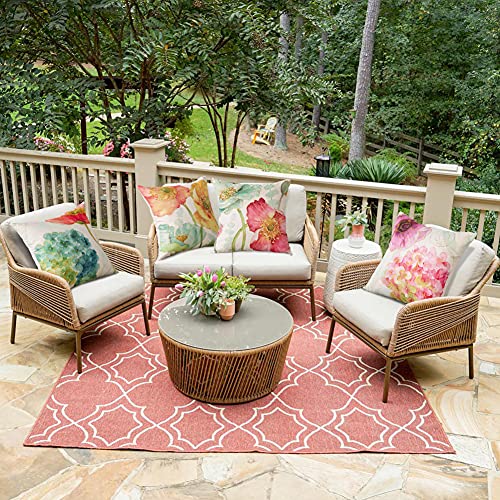 Artscope Set of 4 Waterproof Throw Pillow Covers 18x18 Inches, Hydrangea and Lotus Pattern Decorative Cushion Covers, Perfect to Outdoor Patio Garden Living Room Sofa Farmhouse Decor