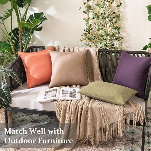 MIULEE Pack of 2 Decorative Outdoor Solid Waterproof Throw Pillow Covers Faux Linen Garden Farmhouse Cushion Cases for Patio Tent Balcony Couch Sofa 18x18 Inch Dark Green
