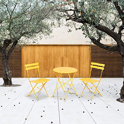 Grand patio 3-Piece Bistro Set Folding Outdoor Furniture Sets with Premium Steel Frame Portable Design for Bistro & Balcony, Yellow